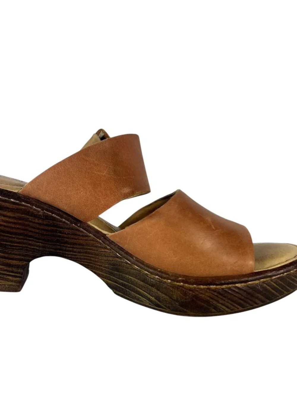 Born Women's Leather F40706 Platform Wedge Heeled Sandal in Cuero Brown Size 7